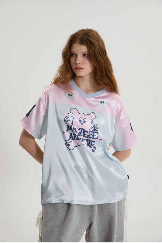 WAIKEI - Star Maltese silky jersey half sleeve T-shirt PINK