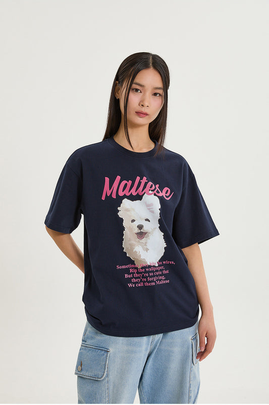 WAIKEI - GOOREUM illustration half Sleeve T-shirt NAVY