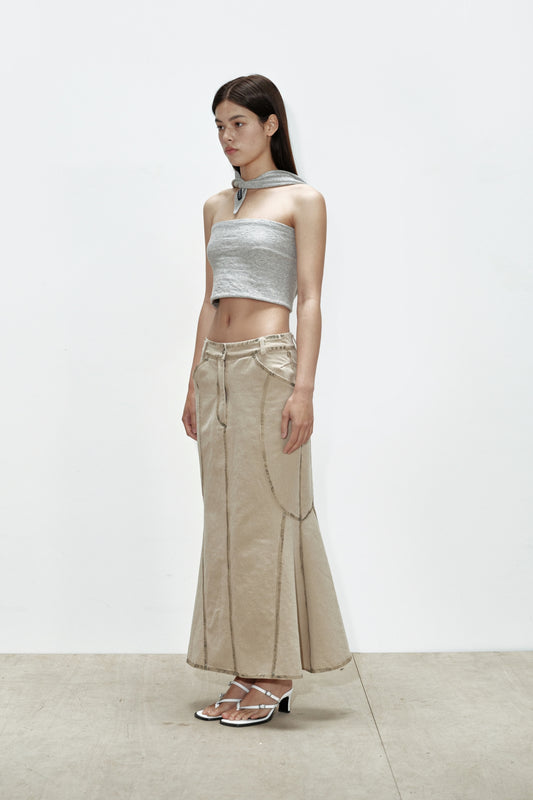 CERRIC - DENIM SCOTCH SKIRT / BEIGE