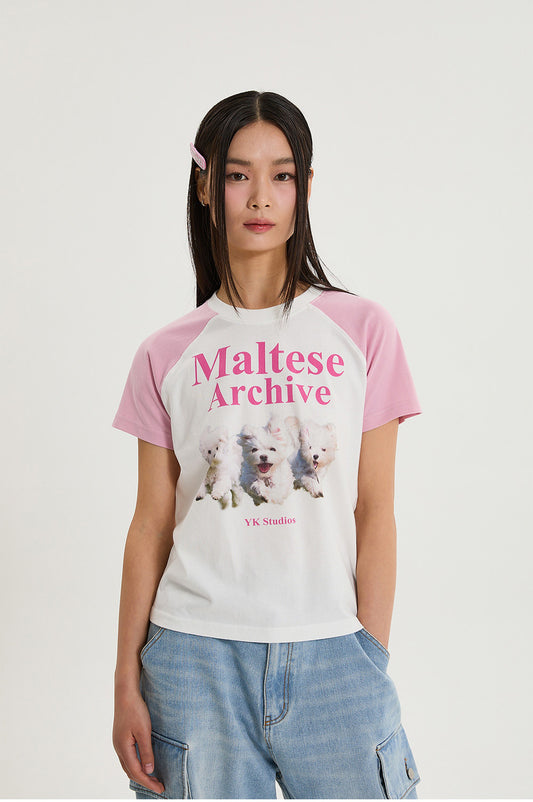 WAIKEI - Maltese archive raglan half sleeve T-shirt LIGHT PINK