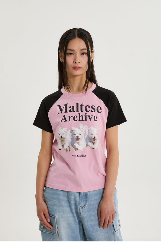 WAIKEI - Maltese archive raglan half sleeve T-shirt BLACK PINK