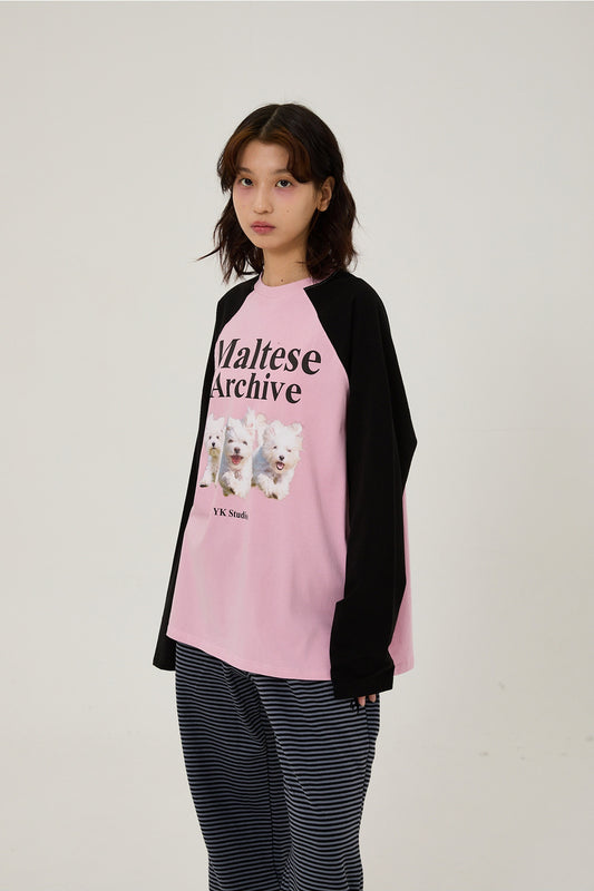 WAIKEI - Maltese archive raglan long sleeve tshirts PINK