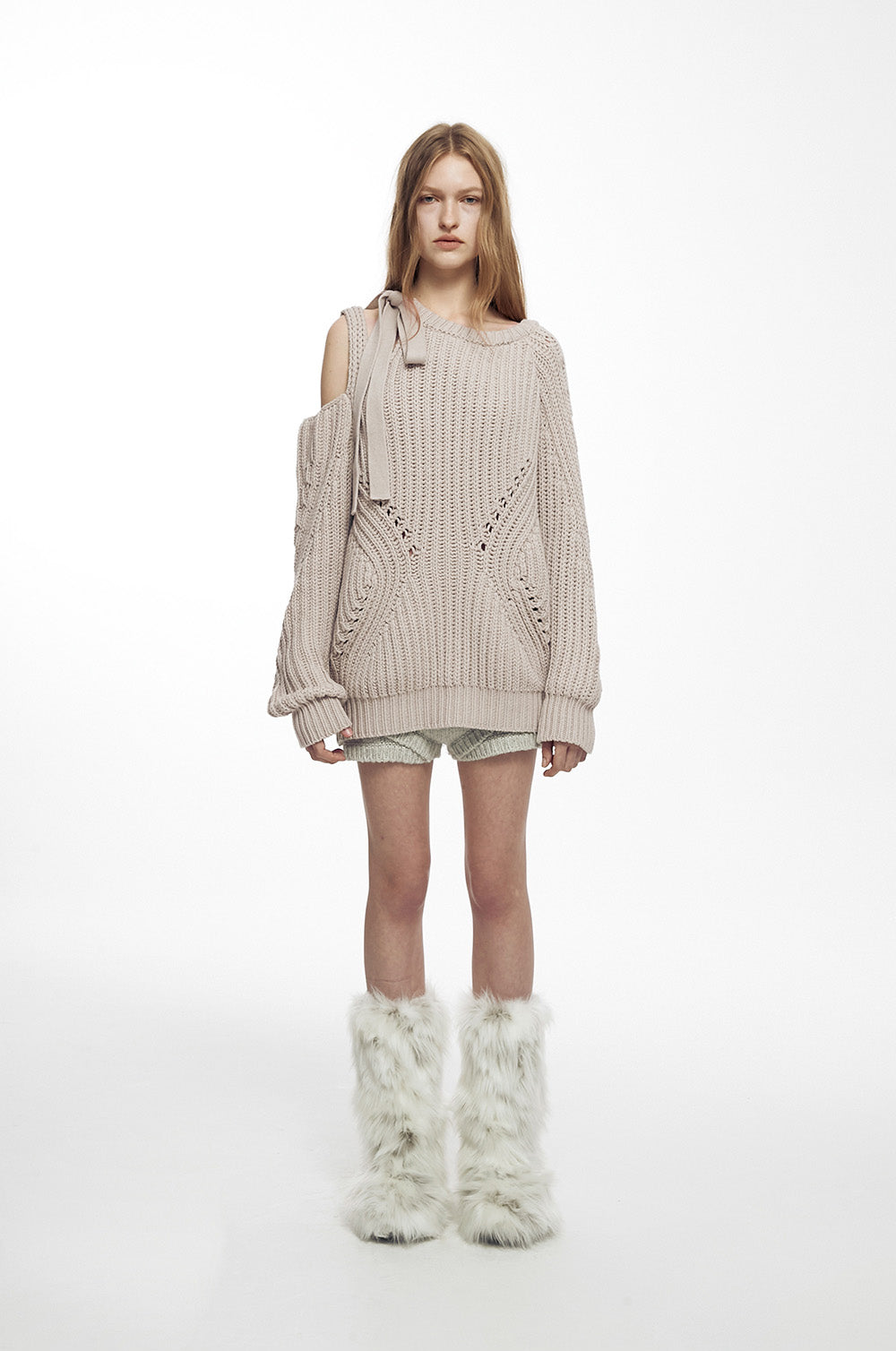 NACHE SLIT TIE KNIT OATMEAL