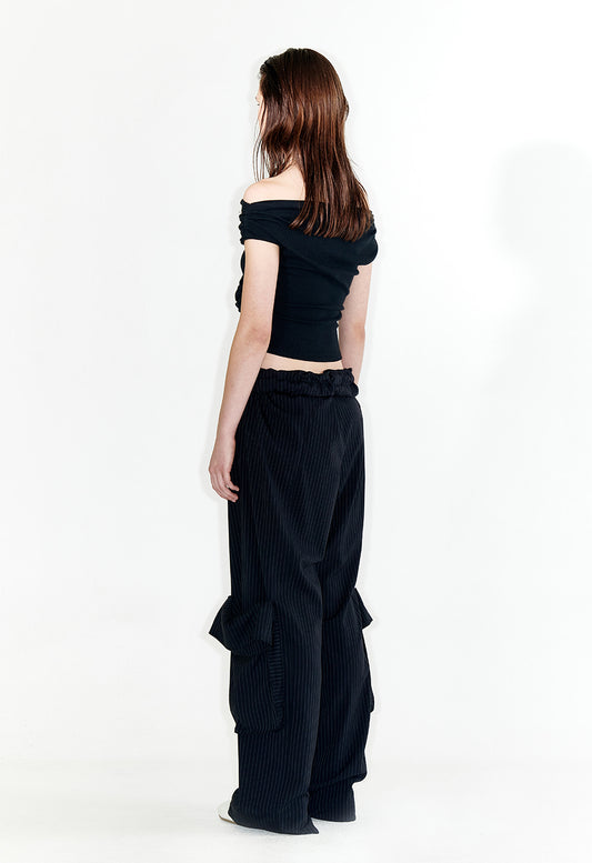 OPEN YY - KNOTTED OFF-SHOULDER TOP , BLACK