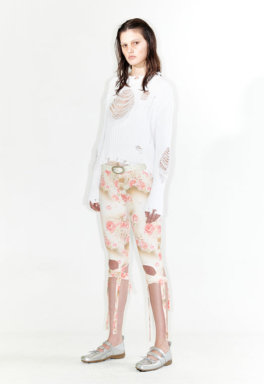 OPEN YY - DAMAGED HEART PULLOVER, WHITE