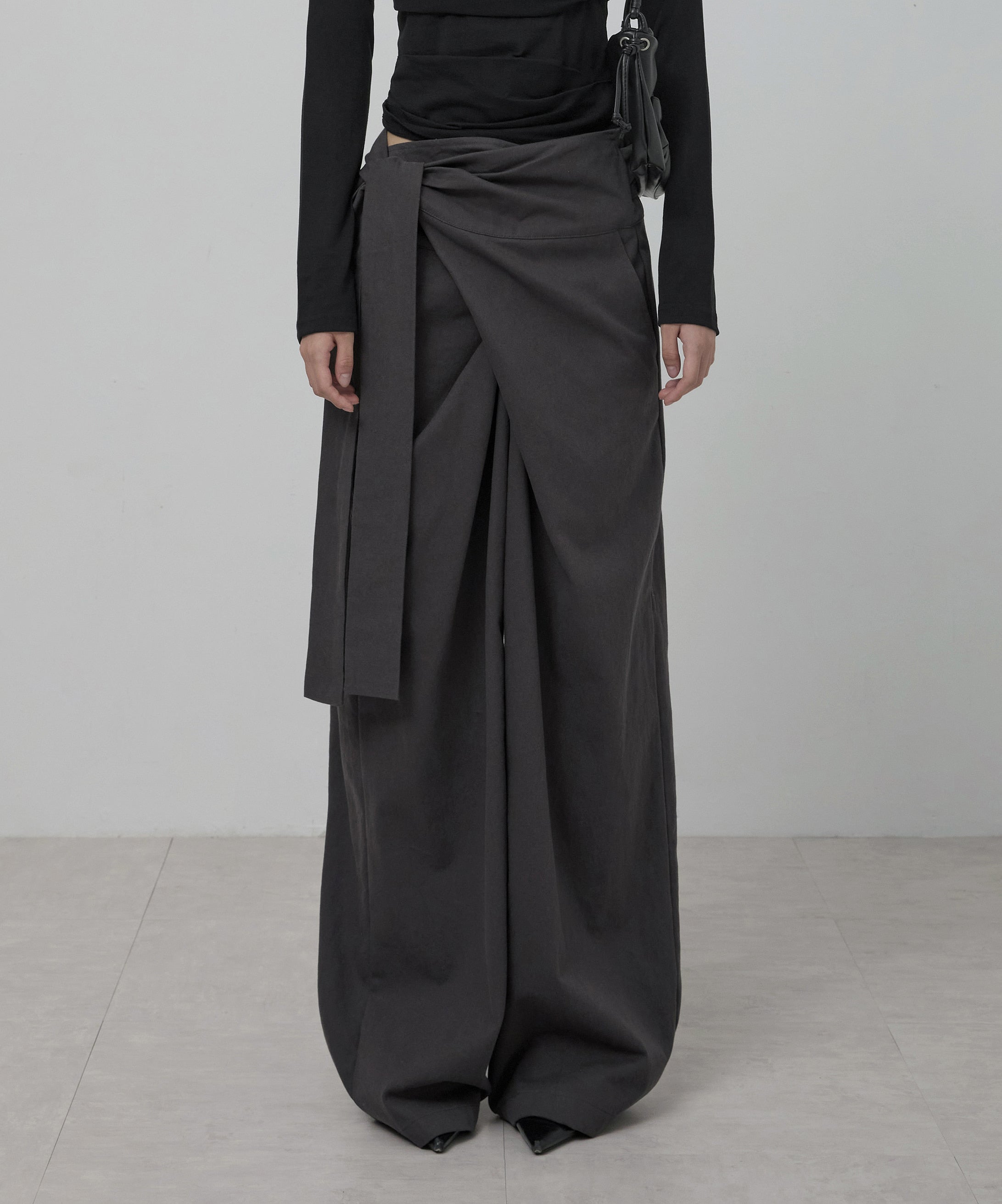 FLAREUP Layered Wrap Trousers Black ブラック FLAREUP - Layered Wrap Trousers / Charcoal – KORIAH