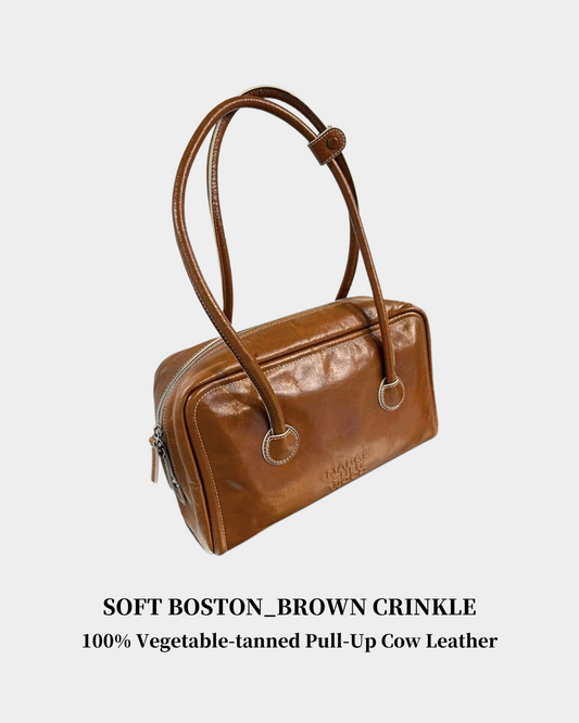 SOFT BOSTON BAG - brown crinkle