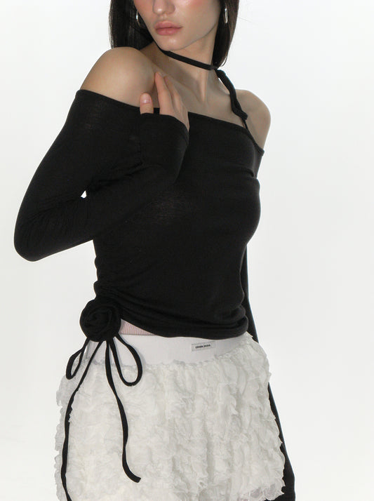 CRANK - ROSE STRING OFF SHOULDER TOP_BLACK