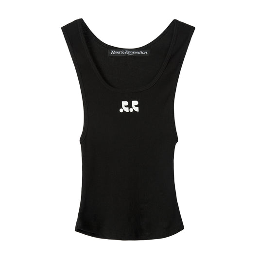 REST & RECREATION - RR LOGO SHORT TANK TOP - BLACK