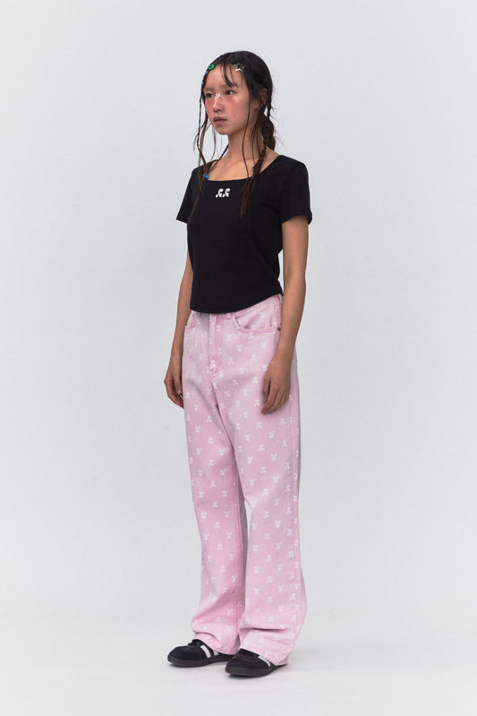 REST & RECREATION - RR LOGO PRINTED JEANS Pink
