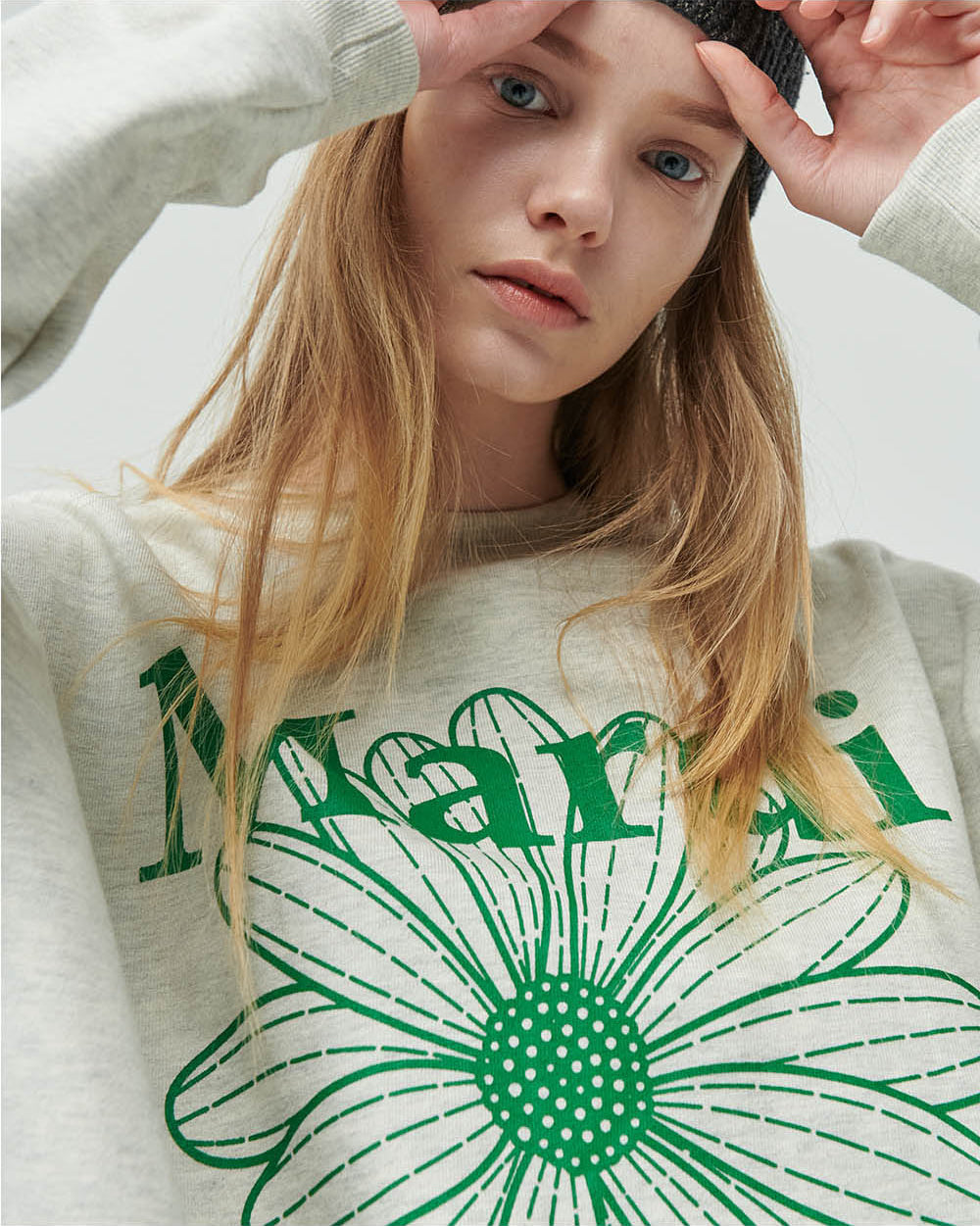 Mardi Mercredi Sweatshirt Flower Mardi Oatmeal Green: Stylish