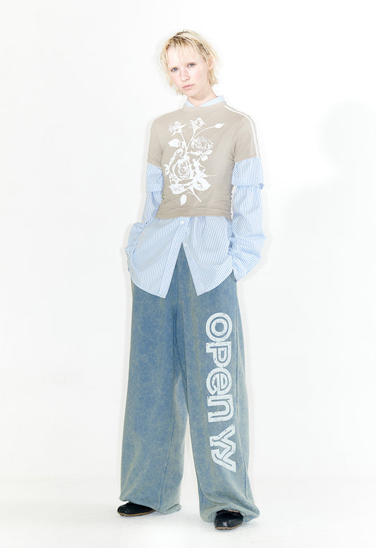 OPEN YY - ROSE BABY TEE, BEIGE