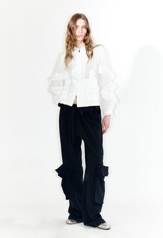 OPEN YY - STRIPE ROLLED WAIST CARGO PANTS, NAVY