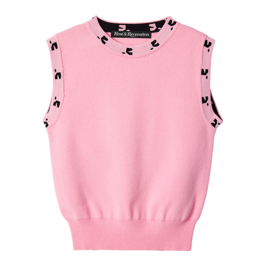 REST & RECREATION - RR LOGO SLEEVELESS KNIT TOP - PINK