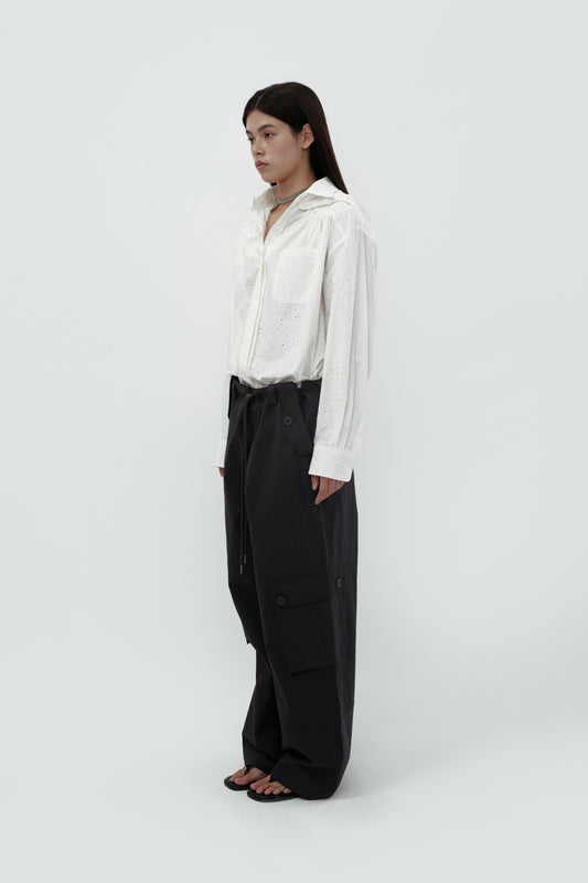 CERRIC - CARGO COTTON PANTS / CHARCOAL