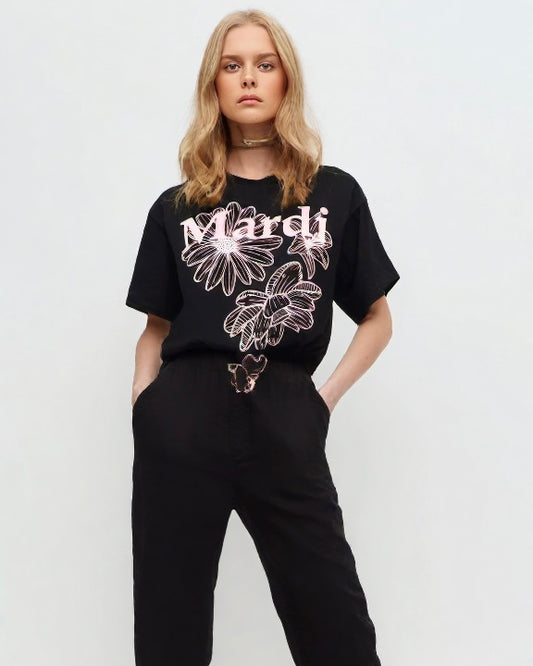 MARDI MERCREDI - TSHIRT TRIPLE FLOWER BLACK PINK