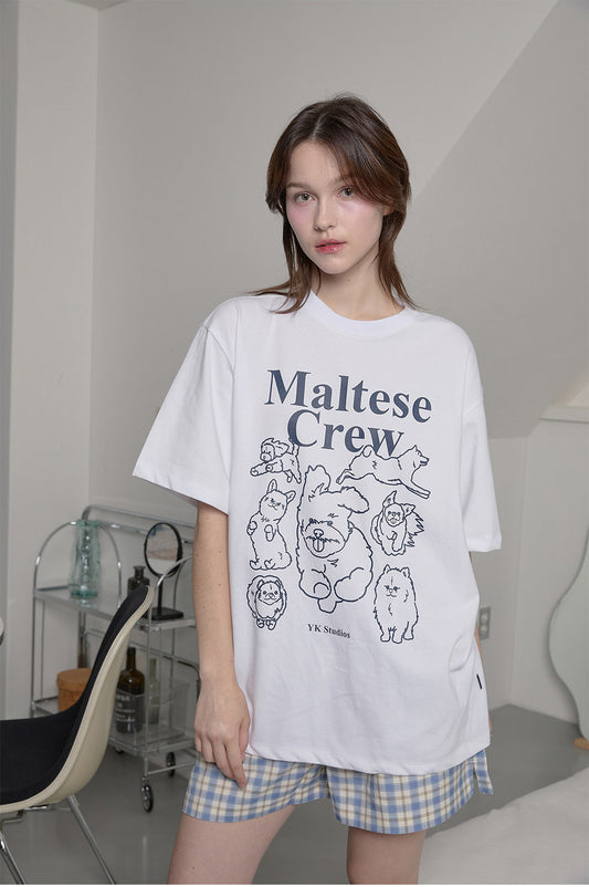 WAIKEI -  Maltese crew line graphic half sleeve T-shirt WHITE