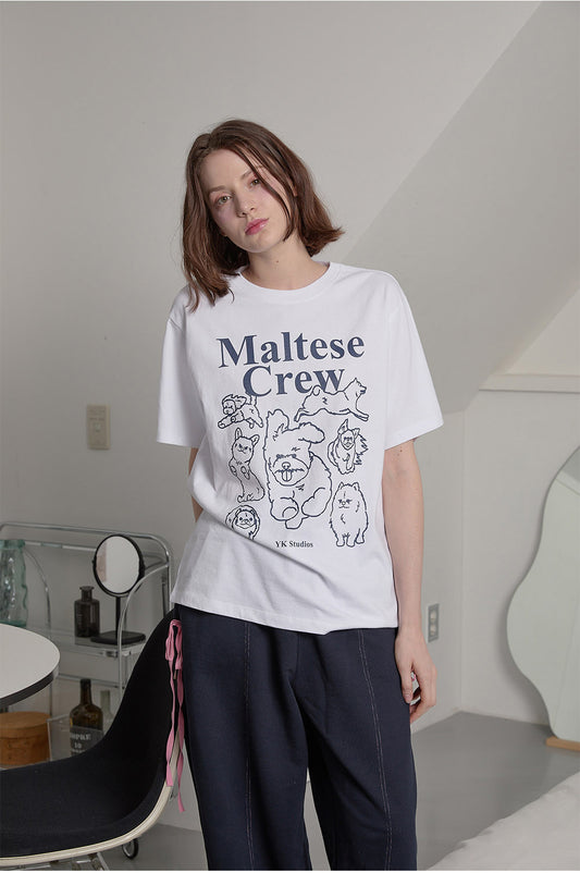 WAIKEI -  Maltese crew line graphic half sleeve T-shirt WHITE