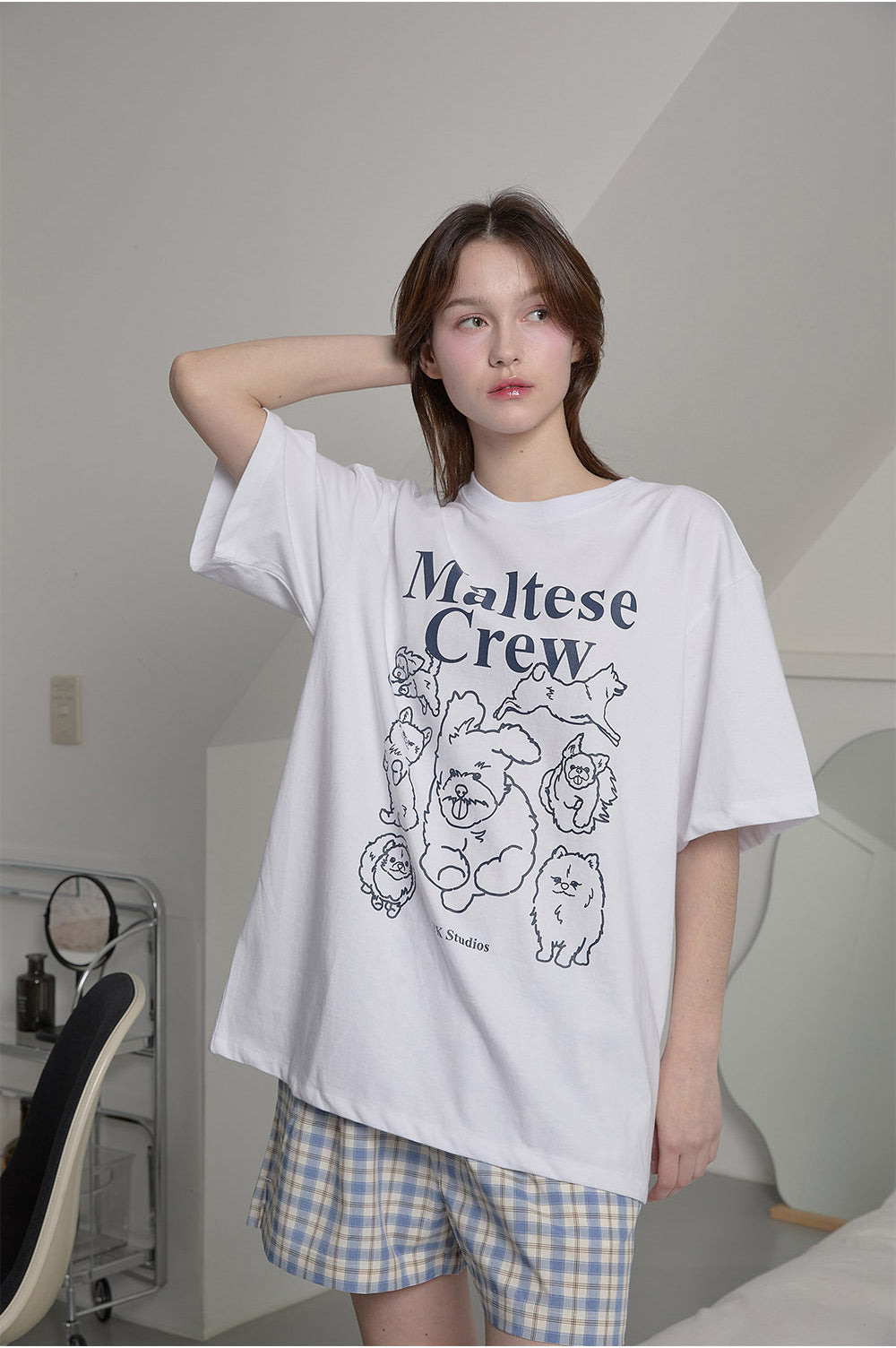 WAIKEI -  Maltese crew line graphic half sleeve T-shirt WHITE