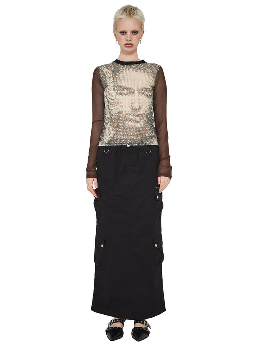 CRANK -  WASHED CARGO MAXI SKIRT_BLACK