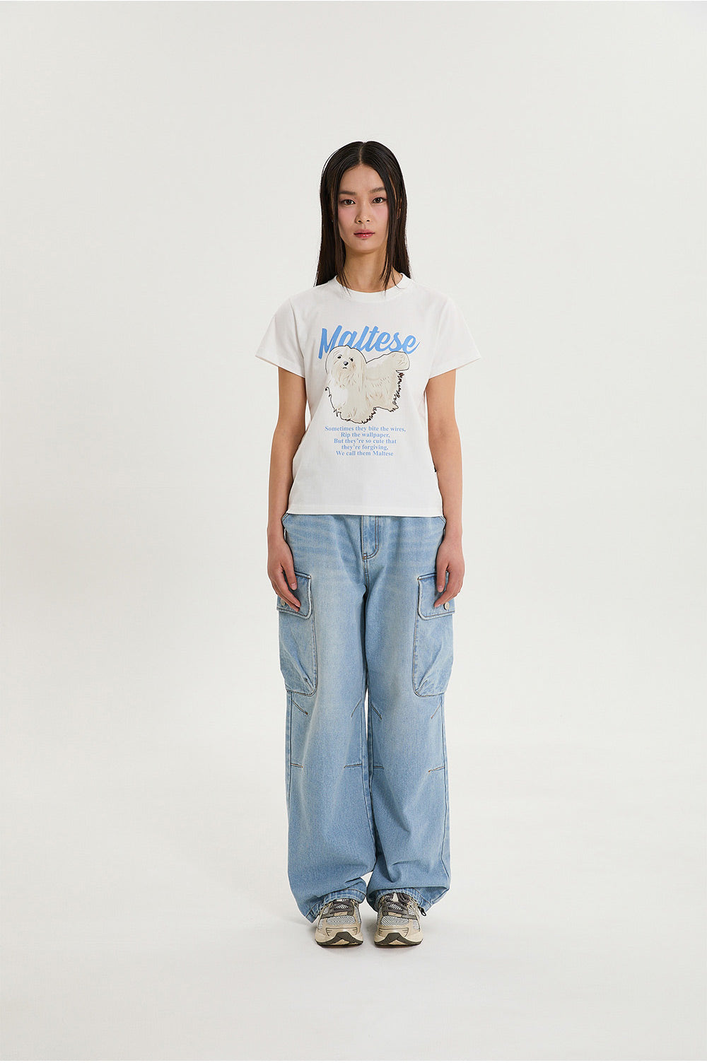 WAIKEI -  Maltese illustration half Sleeve T-shirt WHITE