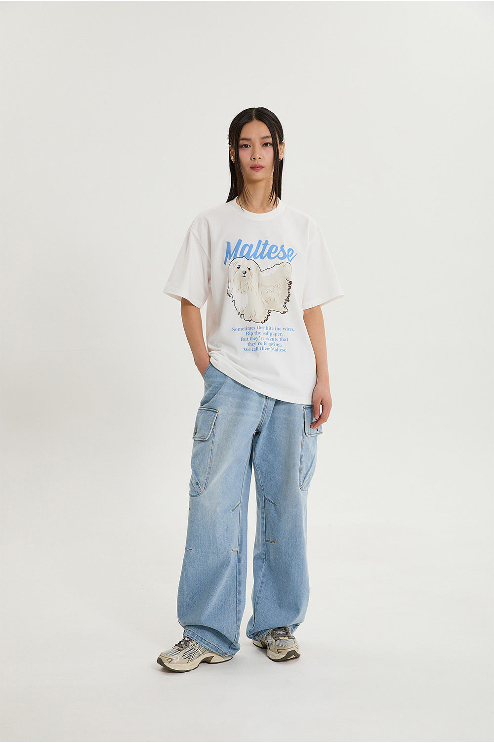 WAIKEI -  Maltese illustration half Sleeve T-shirt WHITE