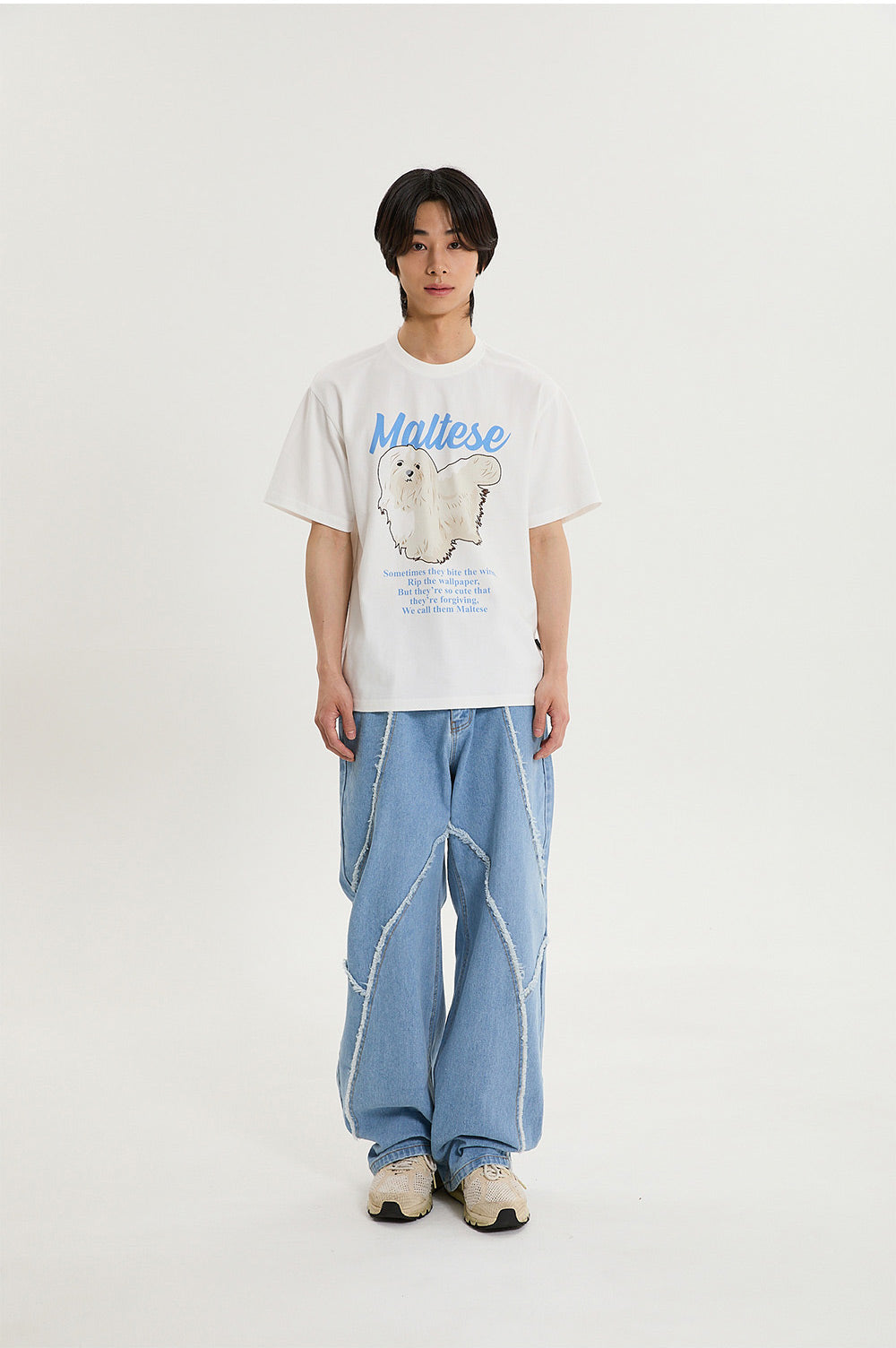 WAIKEI -  Maltese illustration half Sleeve T-shirt WHITE