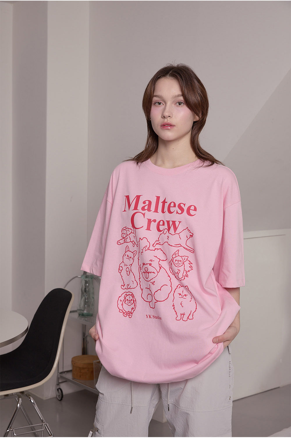 WAIKEI -  Maltese crew line graphic half sleeve T-shirt PINK