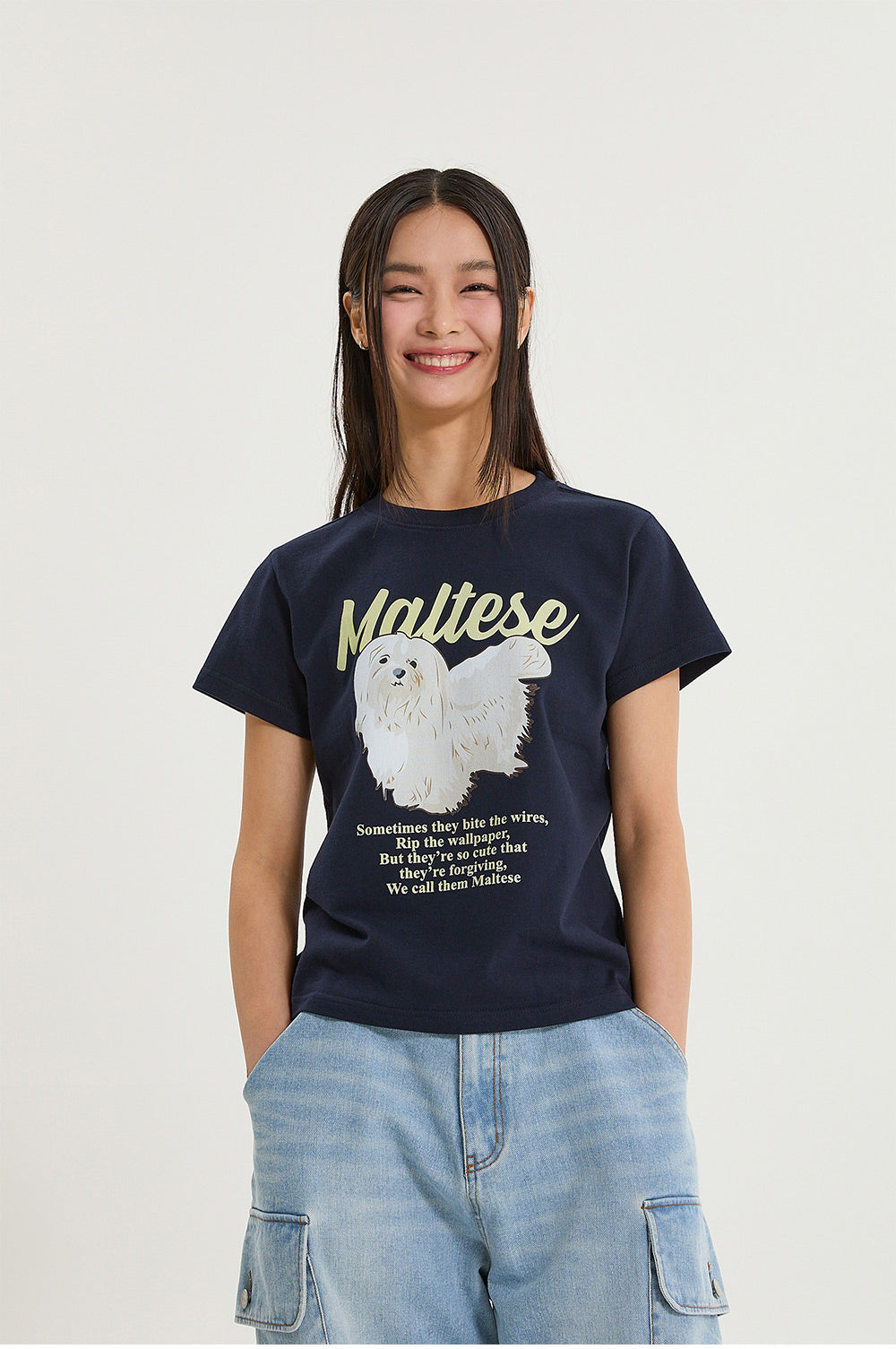 WAIKEI -  Maltese illustration half Sleeve T-shirtNAVY