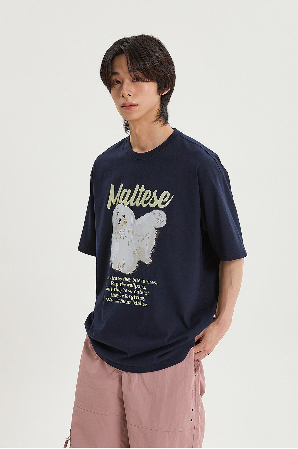 WAIKEI -  Maltese illustration half Sleeve T-shirtNAVY