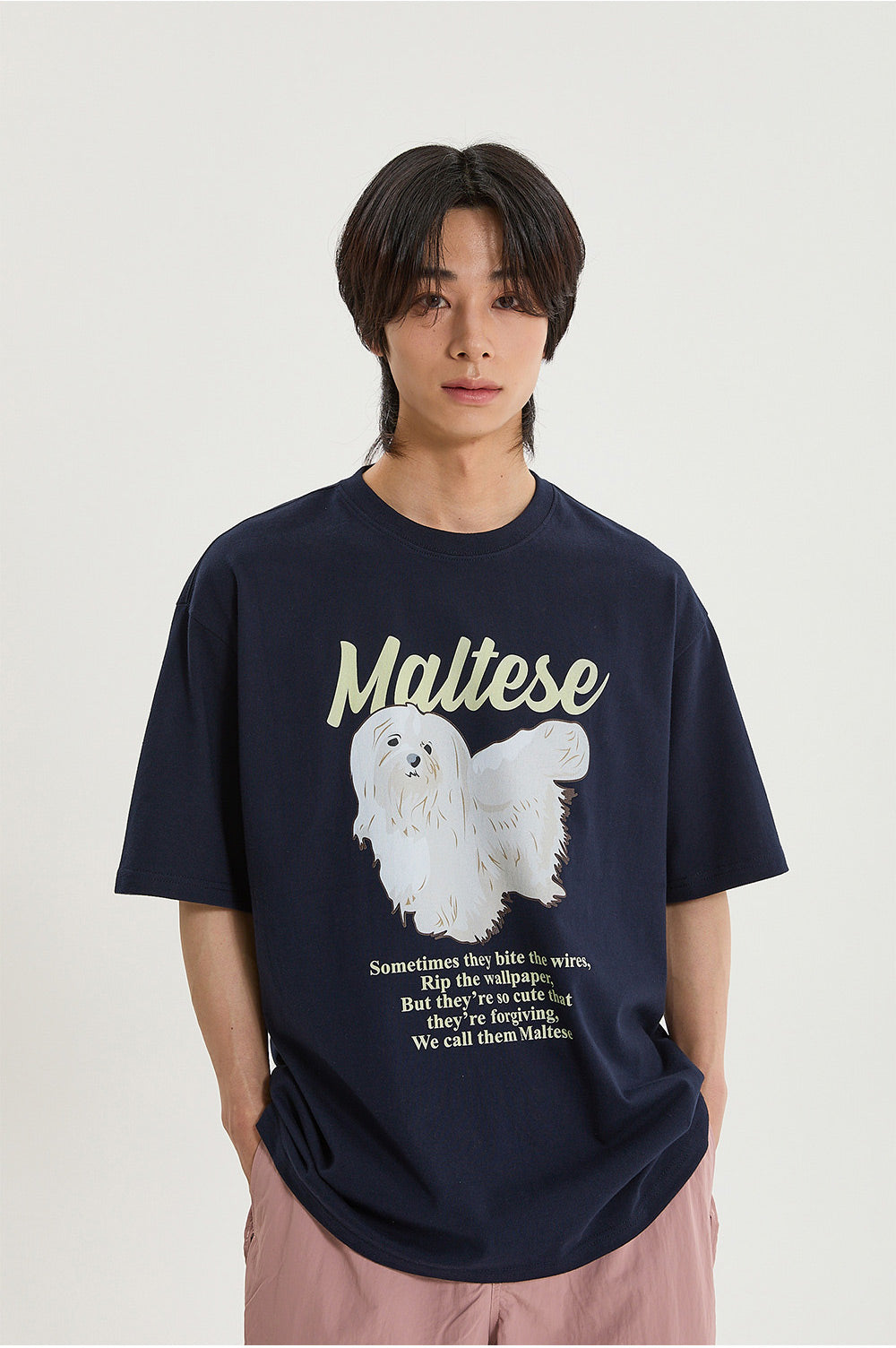 WAIKEI -  Maltese illustration half Sleeve T-shirtNAVY