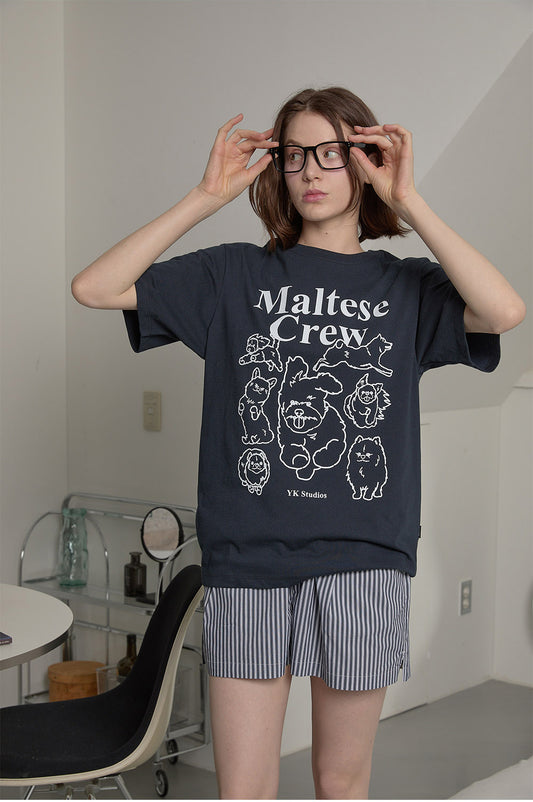 WAIKEI -  Maltese crew line graphic half sleeve T-shirt NAVY