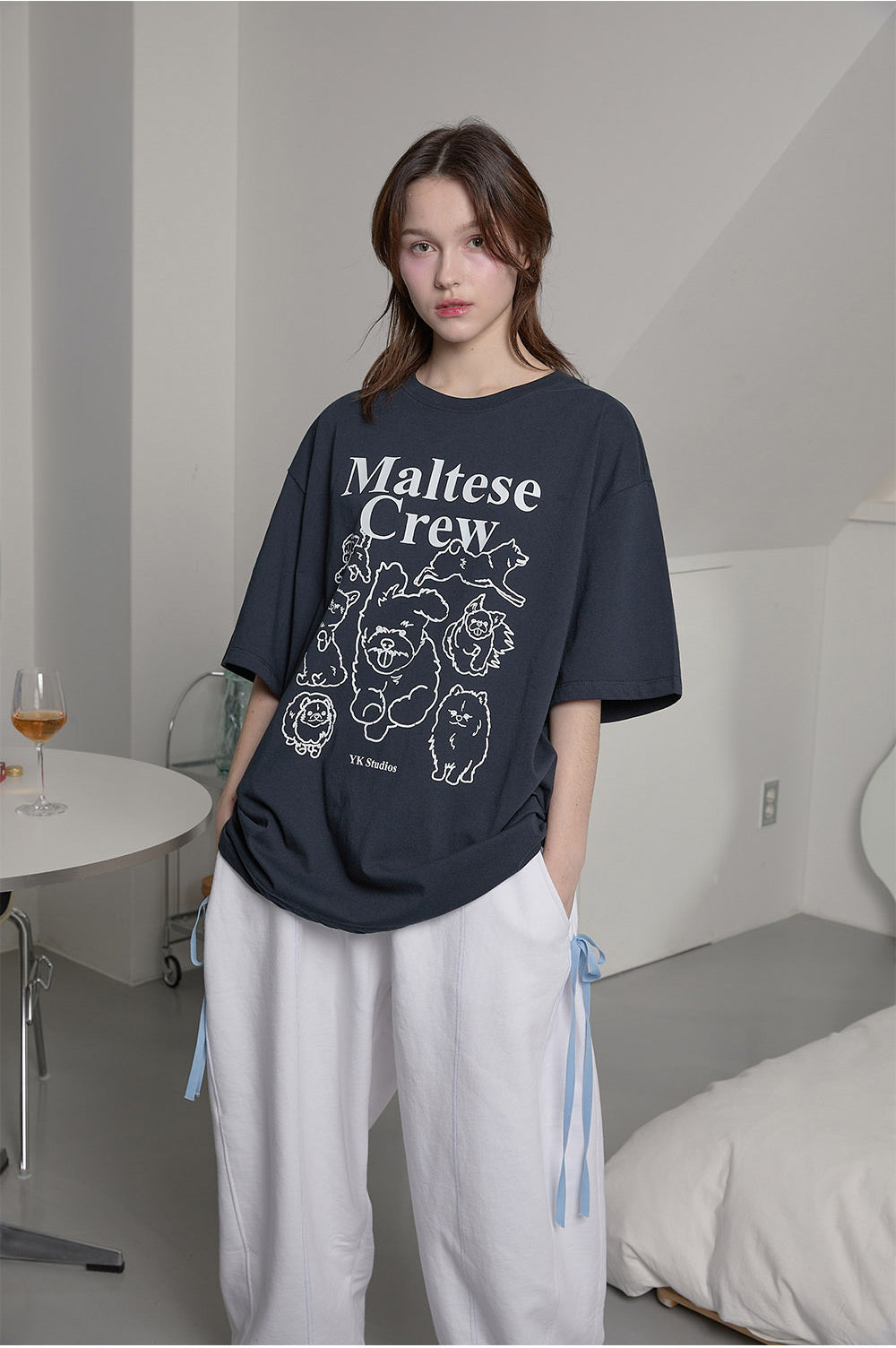 WAIKEI -  Maltese crew line graphic half sleeve T-shirt NAVY