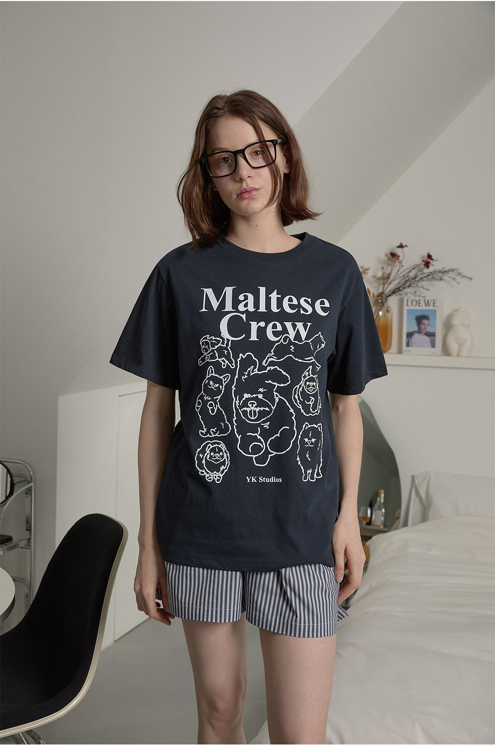 WAIKEI -  Maltese crew line graphic half sleeve T-shirt NAVY