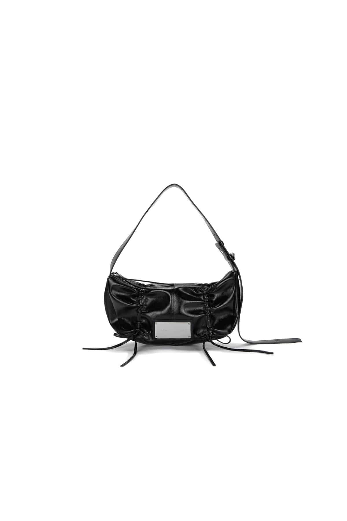 MATIN KIM - HALF SHIRRING RIBBON ROUND BAG IN BLACK