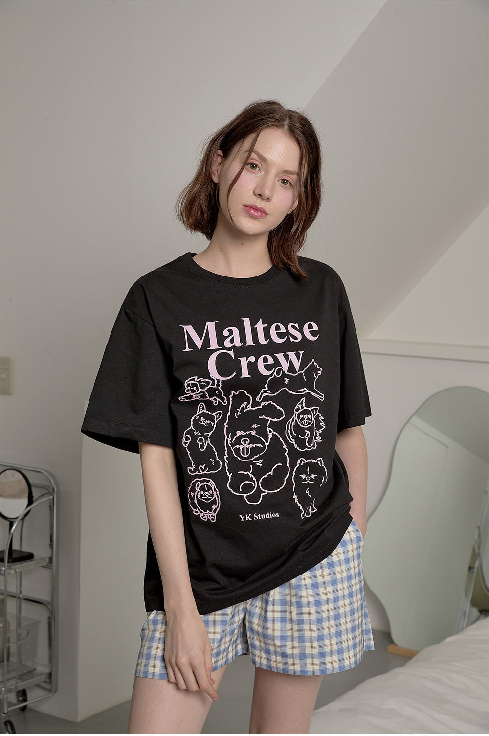 WAIKEI -  Maltese crew line graphic half sleeve T-shirt BLACK