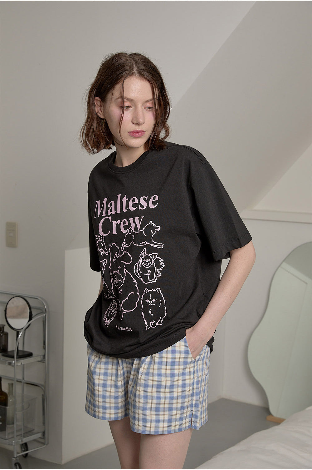 WAIKEI -  Maltese crew line graphic half sleeve T-shirt BLACK