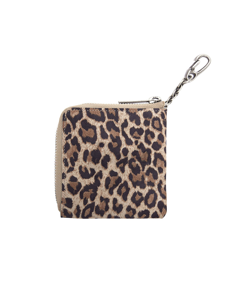 MARGESHERWOOD - HEART HALF ZIPPER WALLET_SILVER LOGO_cream leopard suede