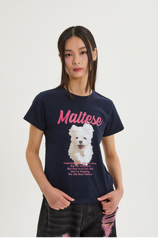 WAIKEI -  GOOREUM illustration half Sleeve T-shirt NAVY