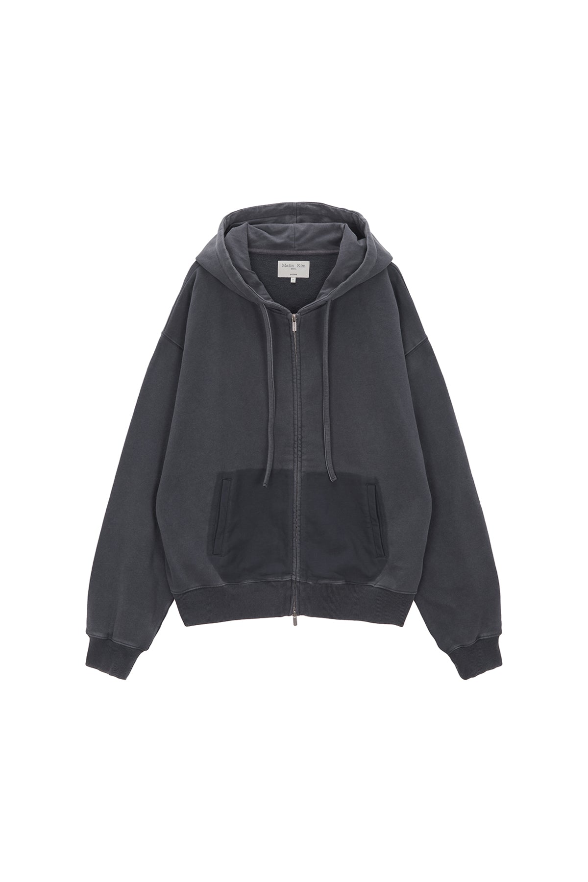 MATIN KIM -  PIGMENT DYING LOGO HOODY ZIP UP IN CHARCOAL