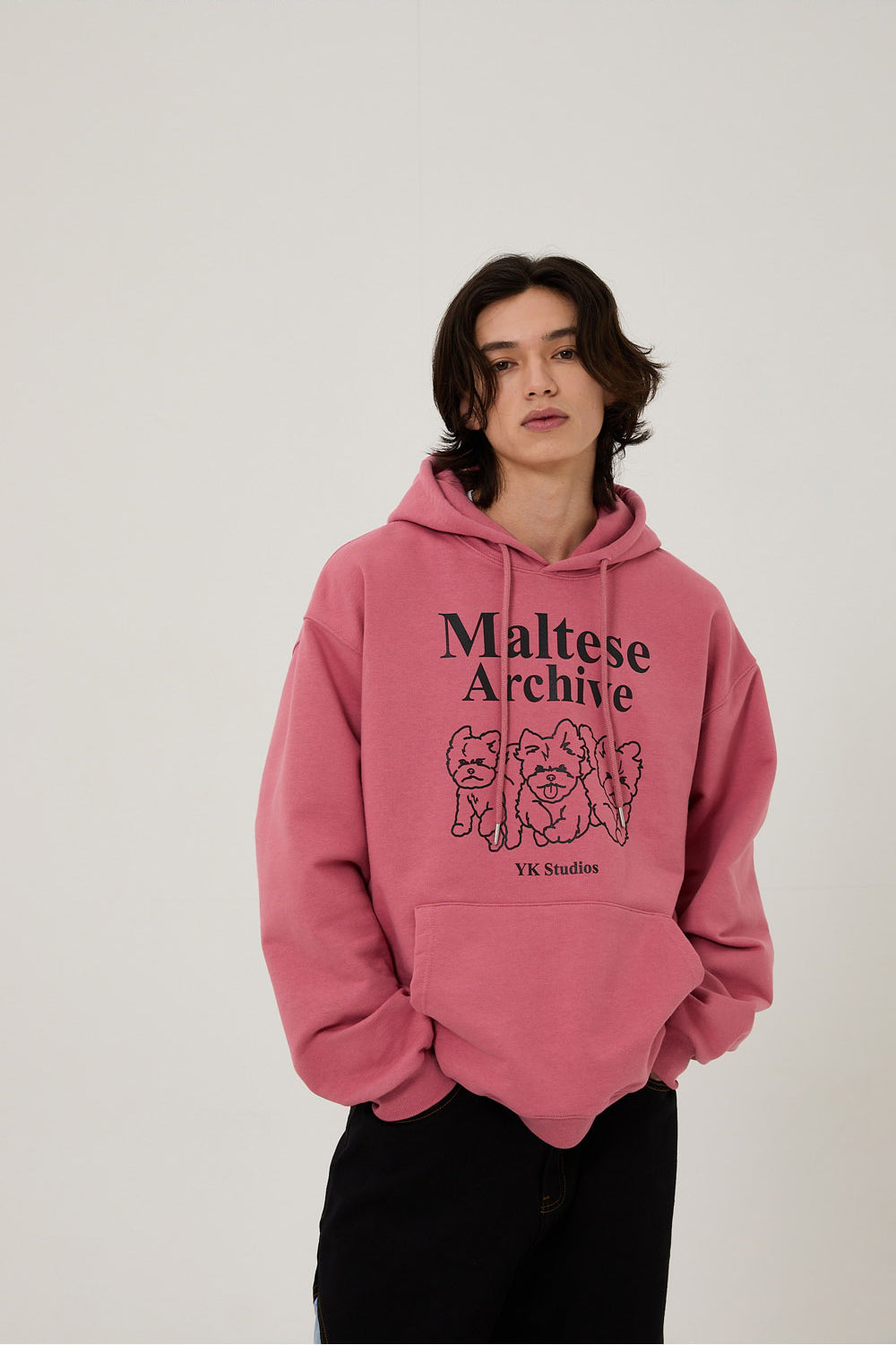 WAIKEI -  Maltese archive line graphic hood DUST PINK