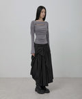 FLAREUP - Asymmetrical Draped Layered Long Skirt / Black