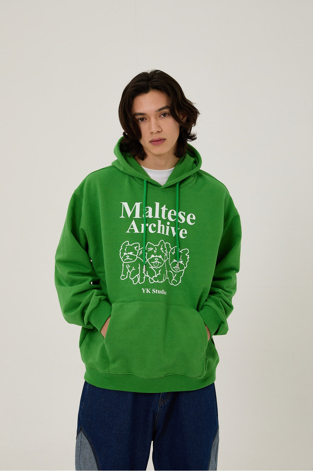 WAIKEI Maltese Archive Graphic Hoodie: Moss Green Vintage WAIKEI Maltese Archive Graphic Hoodie: Moss Green Vintage