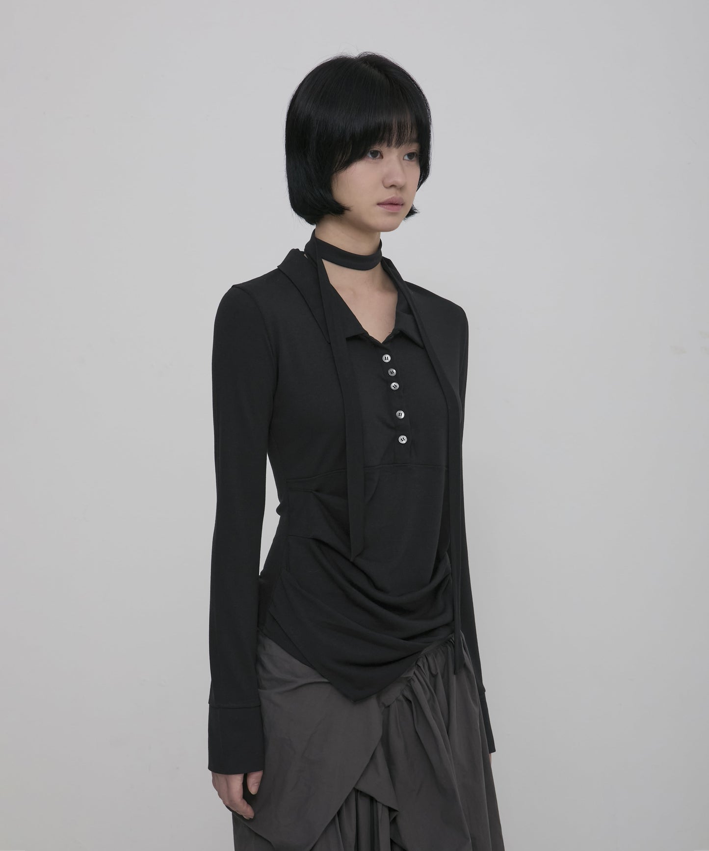FLAREUP - Asymmetrical Draped Shirt / Black