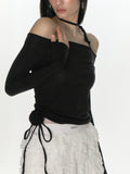 CRANK -  ROSE STRING OFF SHOULDER TOP_BLACK