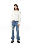 CERRIC -  DESTROYED BOOT CUT JEANS / BLUE