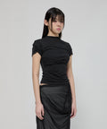 FLAREUP - Asymmetrical Draped Mock Neck T-Shirt / Black