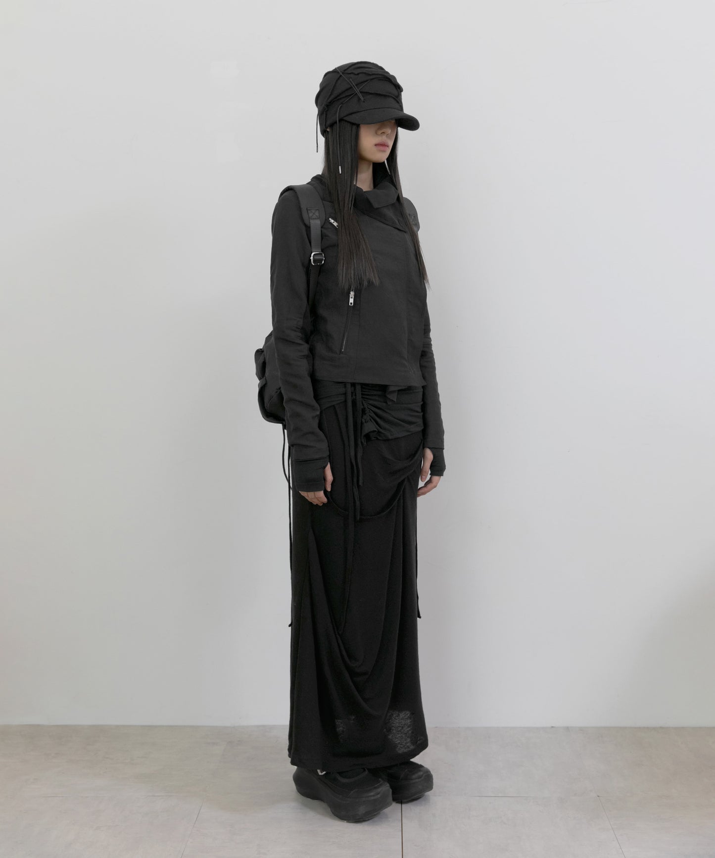 FLAREUP - Asymmetrical Draped Long Skirt / Black