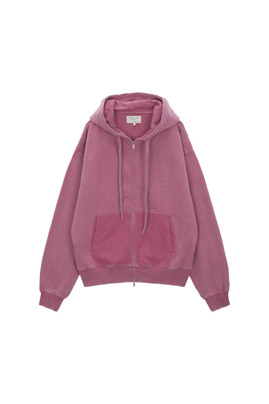 MATIN KIM -  PIGMENT DYING LOGO HOODY ZIP UP IN PINK