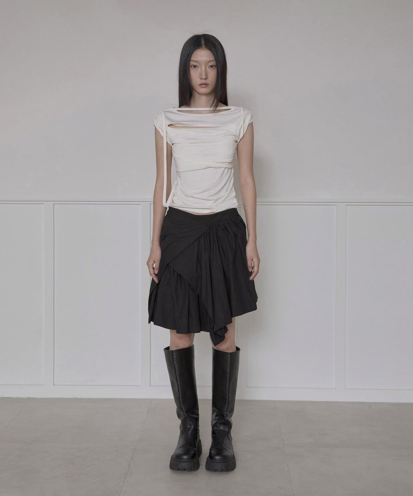 FLAREUP - Asymmetrical Draped Layered Skirt / Black